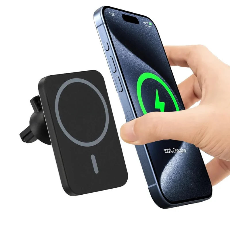 15W Fast-Charging Magnetic Car Mount with 360° Rotation, Wireless Phone Holder for Car AC Vent with Secure Lock & Universal Smartphone Compatibility
