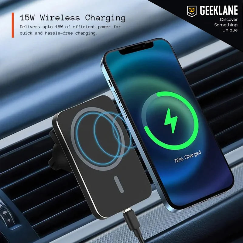 15W Fast-Charging Magnetic Car Mount with 360° Rotation, Wireless Phone Holder for Car AC Vent with Secure Lock & Universal Smartphone Compatibility