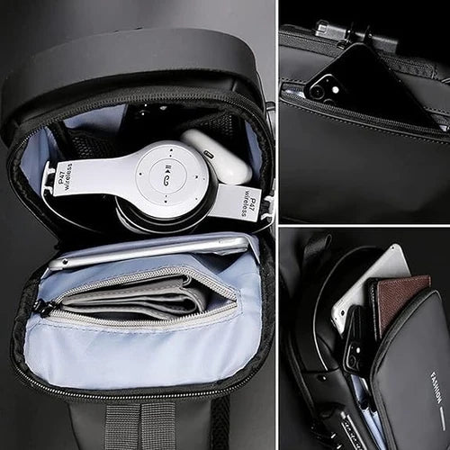 Anti-Theft Crossbody Messenger Sling Bag Waterproof Gadget Chest Bag with TSA Lock & USB Charging Port for Power Bank Attachment