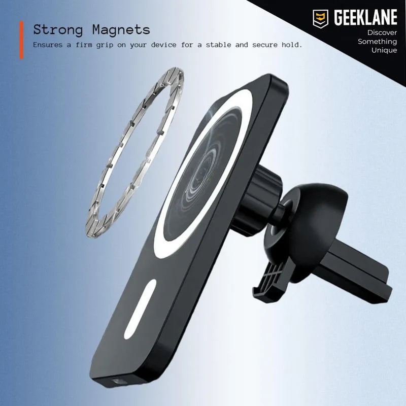 15W Fast-Charging Magnetic Car Mount with 360° Rotation, Wireless Phone Holder for Car AC Vent with Secure Lock & Universal Smartphone Compatibility