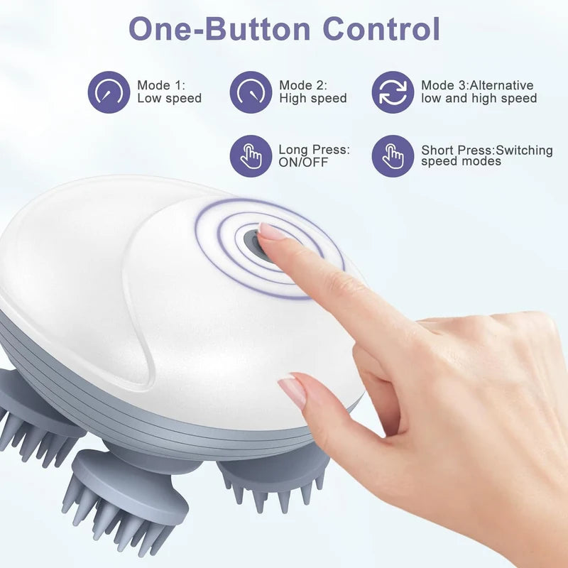 Portable 3-Speed Scalp Massager with 96 Kneading Nodes, Handheld Head Massager for Relaxation, Stress Relief & Hair Growth Support
