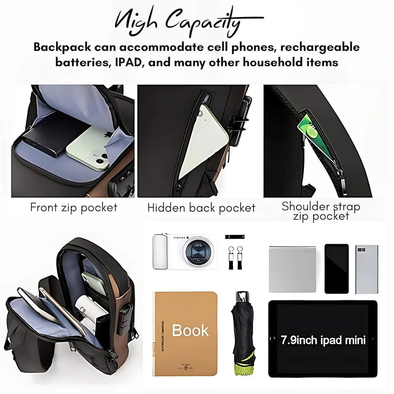 Anti-Theft Crossbody Messenger Sling Bag Waterproof Gadget Chest Bag with TSA Lock & USB Charging Port for Power Bank Attachment