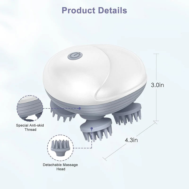 Portable 3-Speed Scalp Massager with 96 Kneading Nodes, Handheld Head Massager for Relaxation, Stress Relief & Hair Growth Support