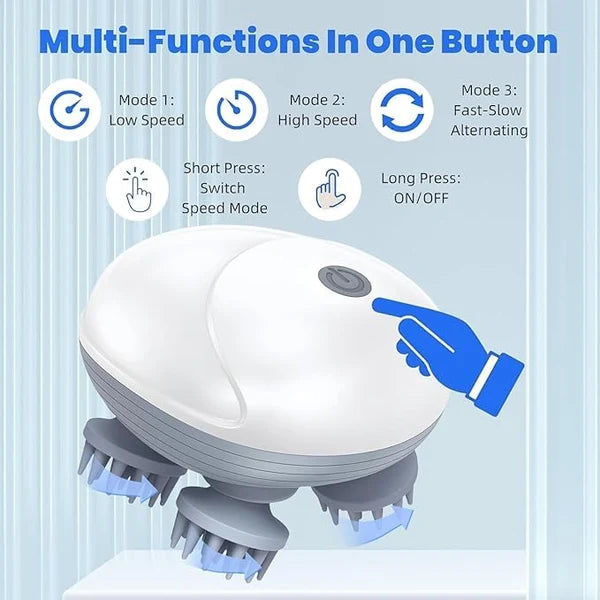 Portable 3-Speed Scalp Massager with 96 Kneading Nodes, Handheld Head Massager for Relaxation, Stress Relief & Hair Growth Support