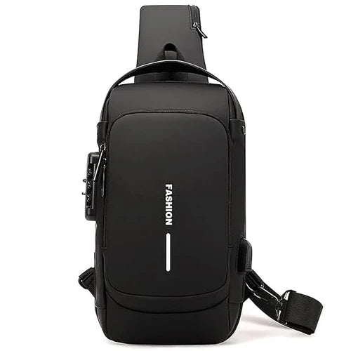 Anti-Theft Crossbody Messenger Sling Bag Waterproof Gadget Chest Bag with TSA Lock & USB Charging Port for Power Bank Attachment