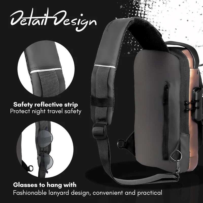 Anti-Theft Crossbody Messenger Sling Bag Waterproof Gadget Chest Bag with TSA Lock & USB Charging Port for Power Bank Attachment